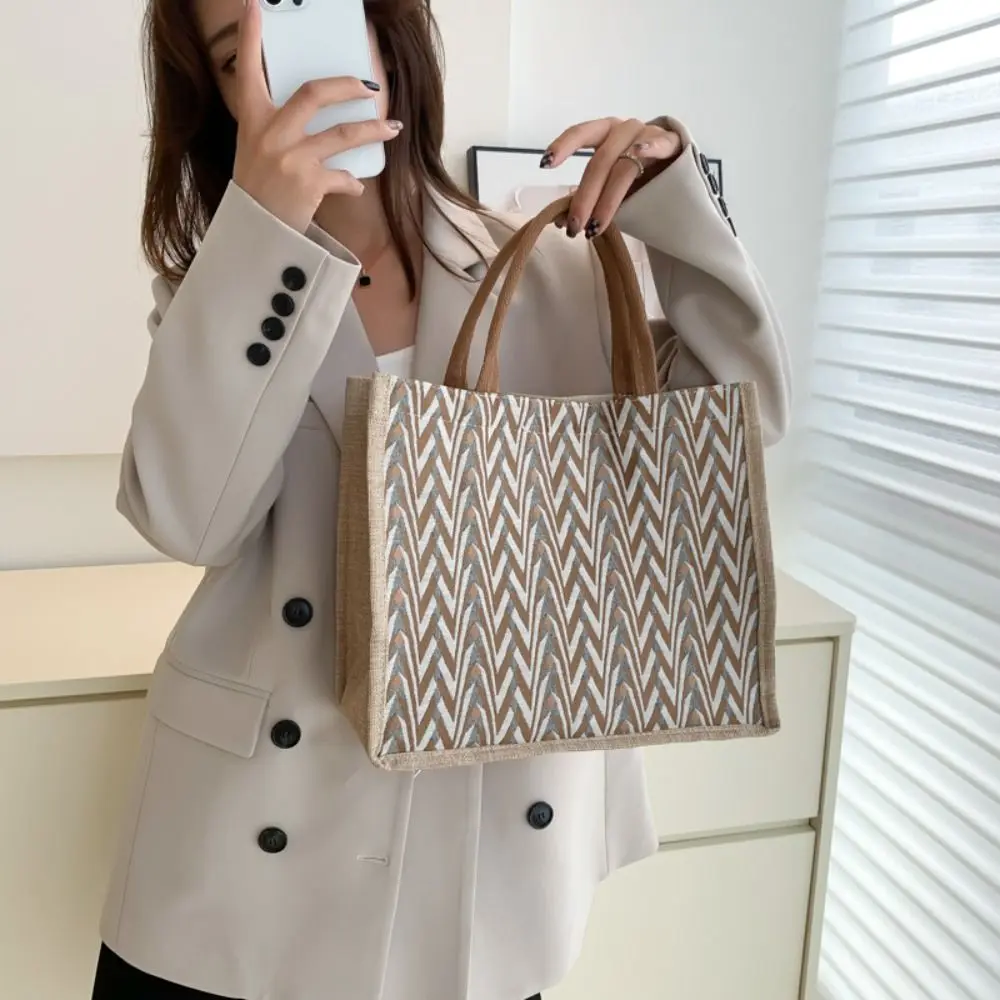 Women Linen Tote Luxury Handbag Large Capacity Female Daily Fresh Beach Shopping Bag Lady Casual Shoulder Bag Designer