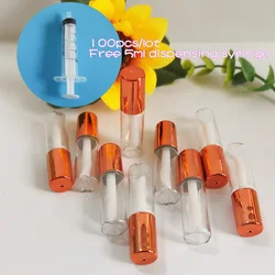 100 sztuk/partia 1.2ML puste rurki z błyszczykiem do ust, przenośny plastikowy, elegancki pojemnik do szminki w płynie, okrągły Mini szminka, butelka na próbki