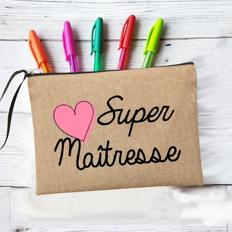 Merci Super Maîtresse Cosmetic Bags Makeup Bags Gifts for Maîtresse Teacher's Storage Pouch Travel Toiletries Organizer Zipper