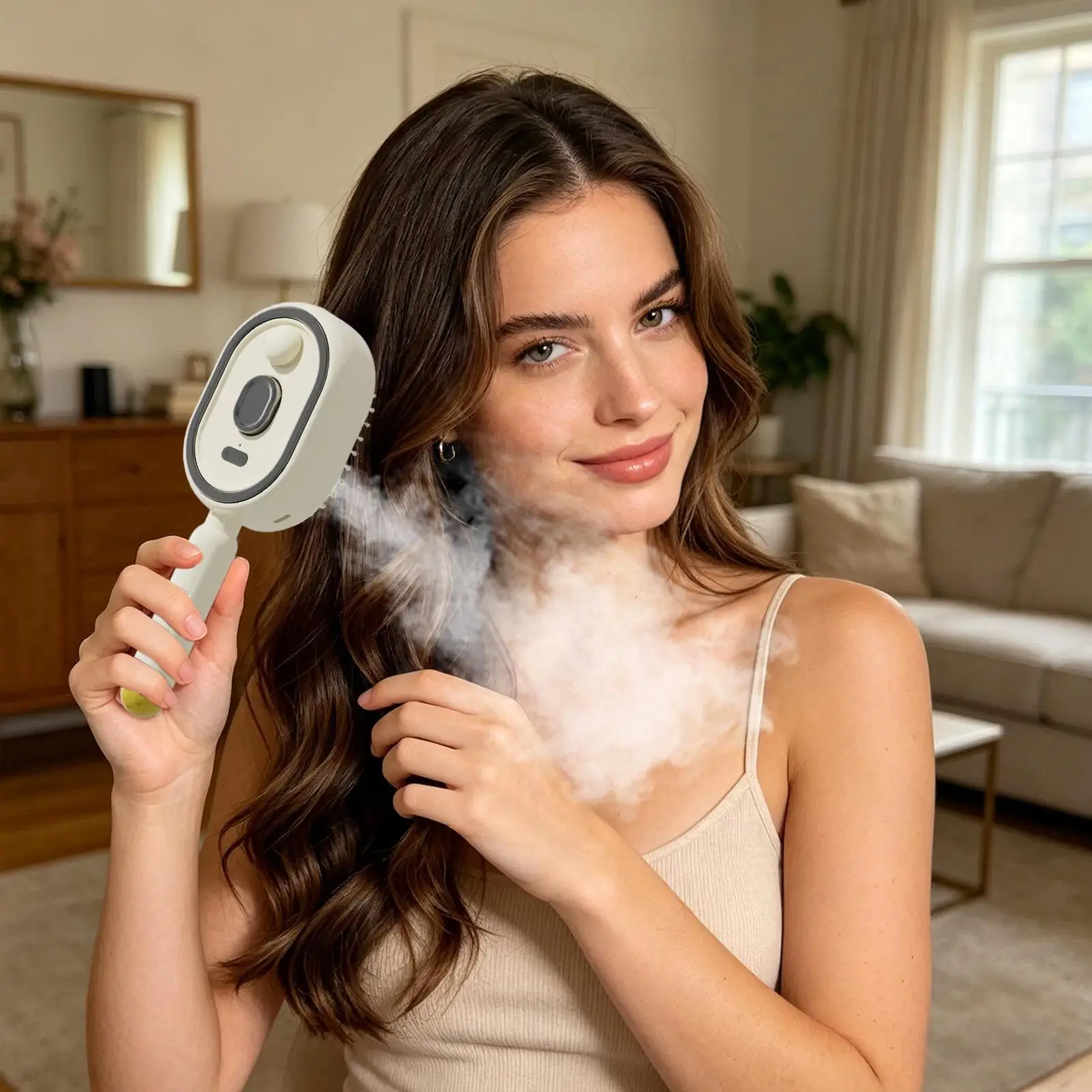 Rechargeable Steam Brush for Hair Detangling Comb with Oil Measuring Cup Straightener for Smoothing Curly Thick Hair Women Use