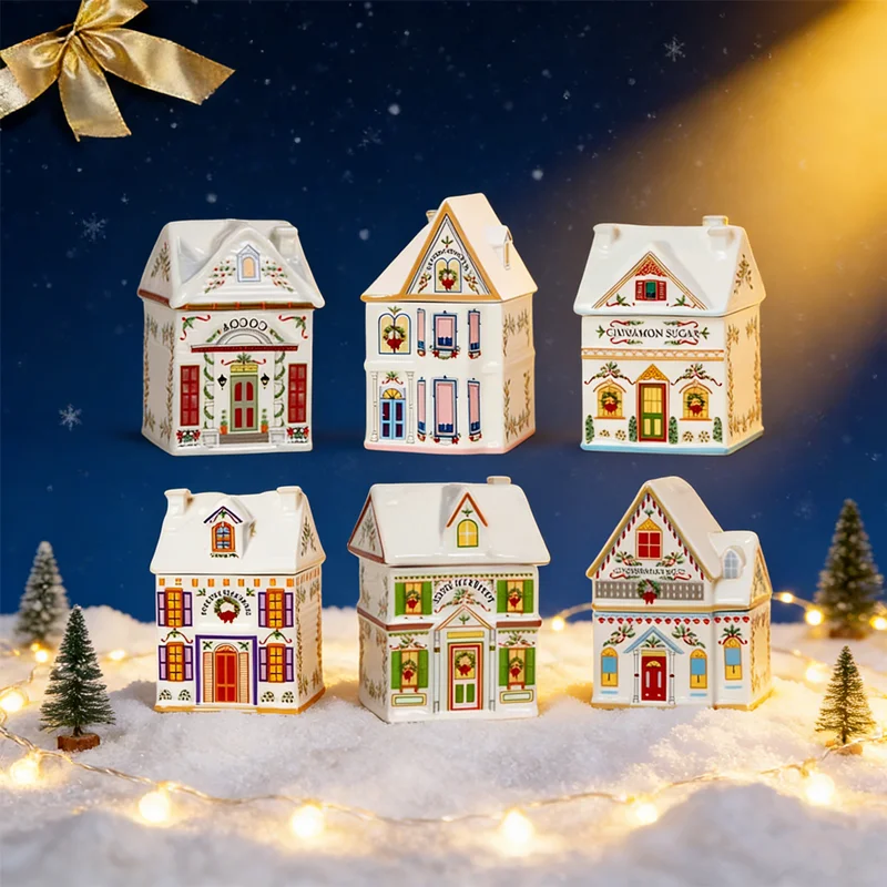 Christmas Holiday Village Decor, Mini Gingerbread House Jars, Festive Spice Kitchen Candle
