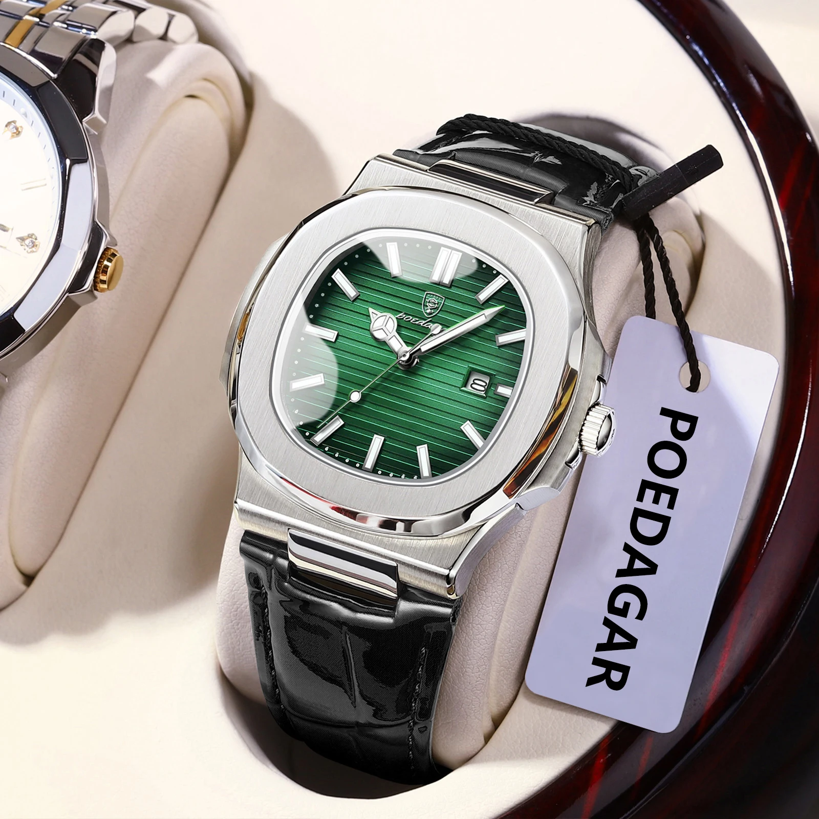 POEDAGAR Top Orologio originale da uomo impermeabile luminoso data in pelle da uomo d'affari orologio da polso moda casual orologi al quarzo da uomo