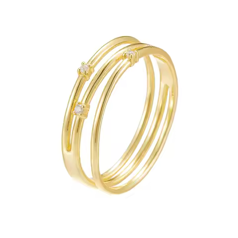 Women's 925 Sterling Silver 14k Gold Plated Double round Cubic Zirconia Ring Custom Jewelry