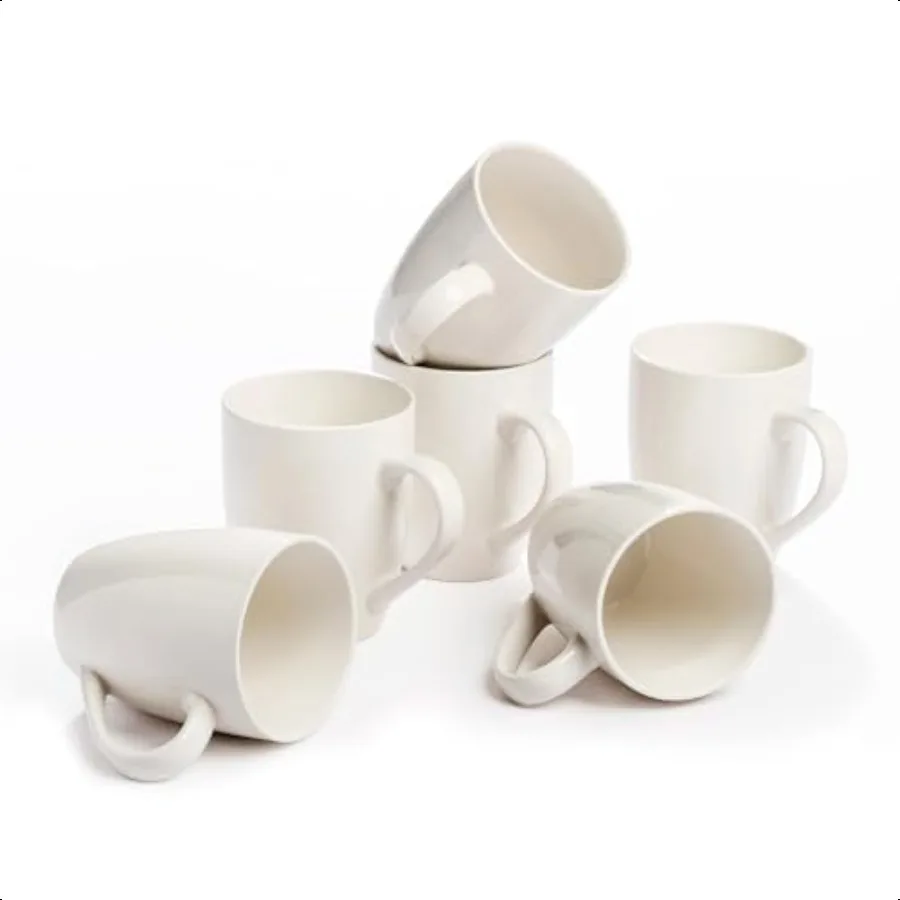 

Coffee Mug Set of 6 Ceramic Ivory White 11oz Tea Mugs for Coffee Tea Hot Cocoa Milk Microwave Dishwasher Home and Office Use