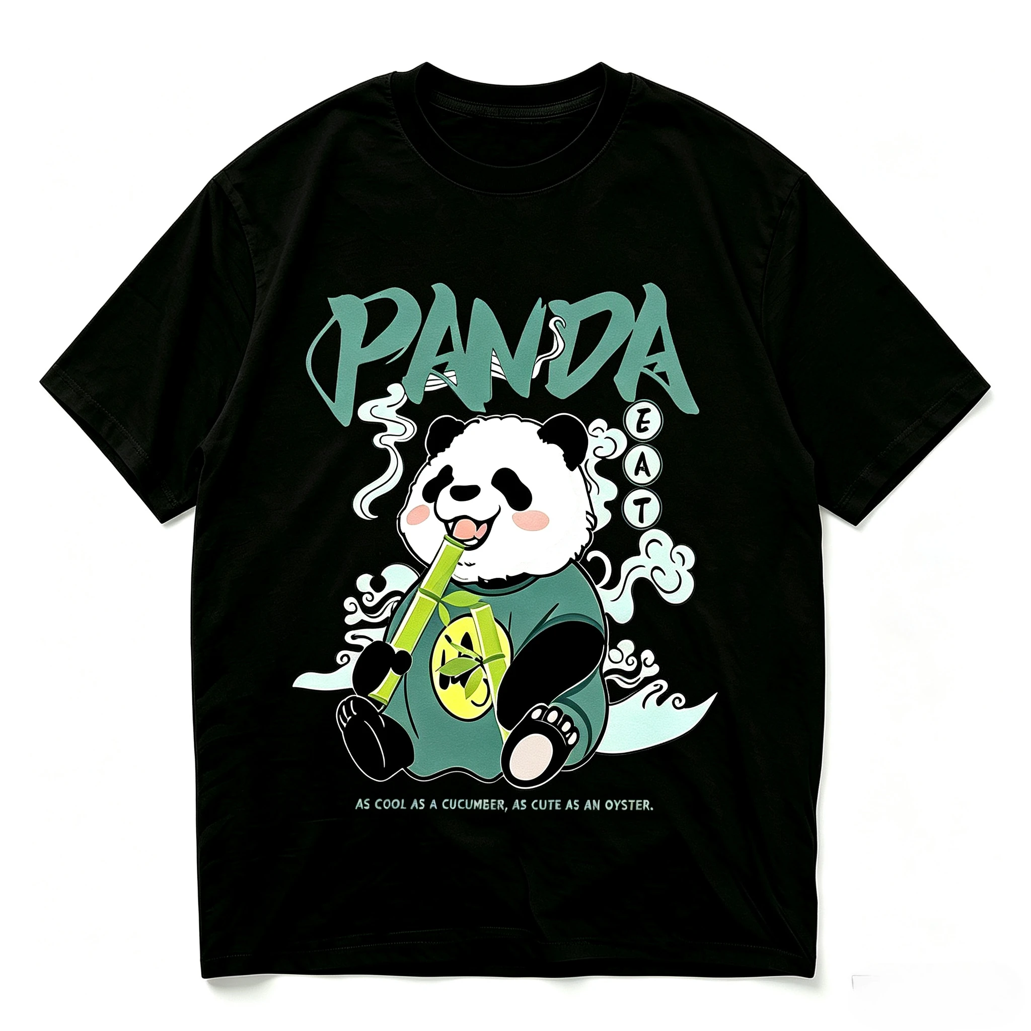 Oriental Style Panda Eating Bamboo Graphic T-Shirt Unisex Cartoon Print Loose Short Sleeve Modal Casual Summer Streetwear Tops