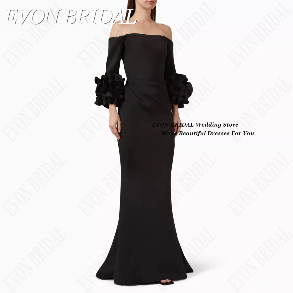 EVON BRIDAL Luxury Evening Dresses For Women Mermaid Satin Formal Occasion Dresses Sweep Train Vestidos De Ocasião Half Sleeves