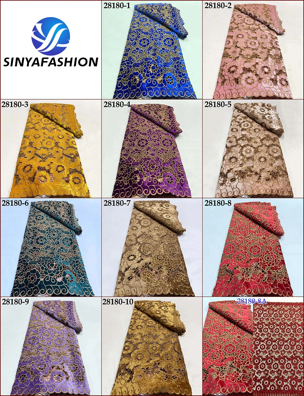 Sinya Luxury Velvet Lace Fabric High Quality Embroidered Guipure Cord Lace Fabric Nigerian For Wedding Party Dress