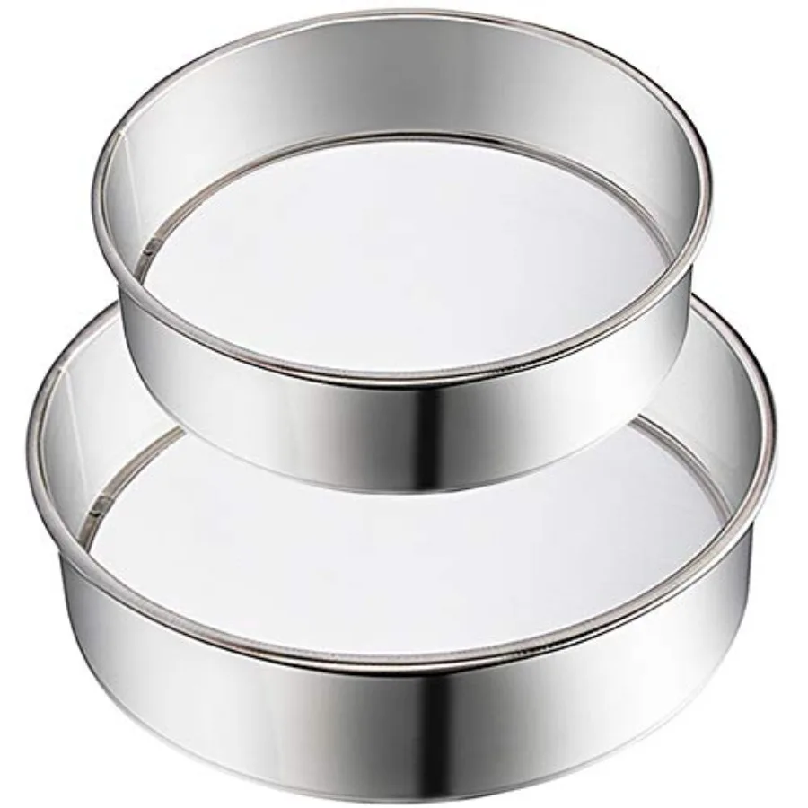 2 Pack Flour Sifter, Stainless Steel Fine Mesh Strainers Flour Sieve, 60 Mesh Round Sifter for Baking Cake Bread 6-Inch and 8-I