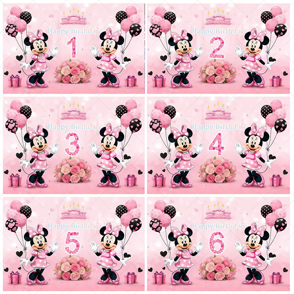 

Cartoon Minnie Mouse Background 1-27th Birthday Party Decoration Pink Balloon Backdrop Supplies Baby Shower Photo Shoot Props