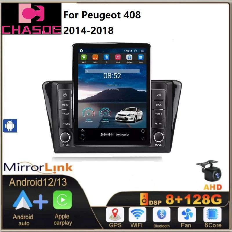 Tesla Android 8+128G car video Player for Peugeot 408 2014-2018 IPS DSP 360 camera ADAS DVR Carplay autoradio multimedia system