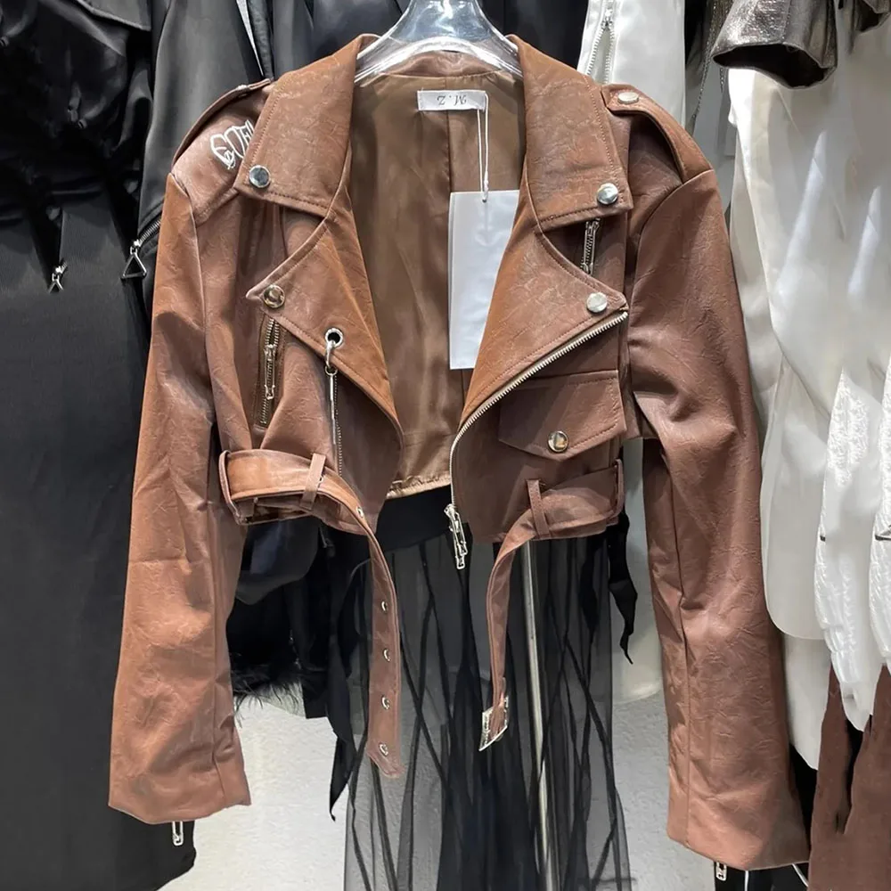 女性のためのゴシック刺leatherレザージャケット,高品質の短いバイカージャケット,ジッパー付きのpuコート,新しい春と秋の服,2022