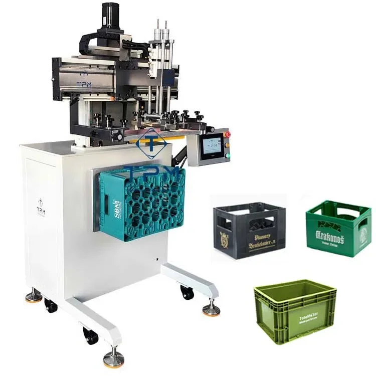 Auto Flat Bed Plane Plastic Crate Rotary Servo Silk Screen Printing Machine With 4 Side Logo
