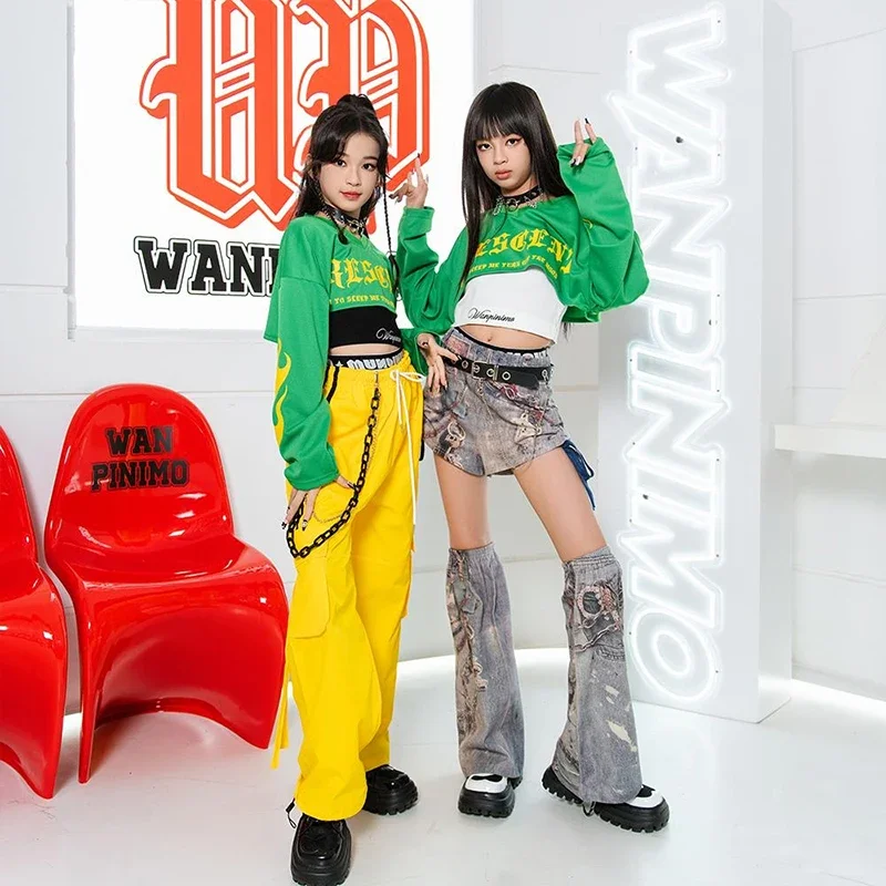 Vêtements de danse Jazz pour enfants, Costume de scène de rue Hip Hop Cool pour filles, vêtements de défilé de mode, Shorts, pantalons, hauts XH1341