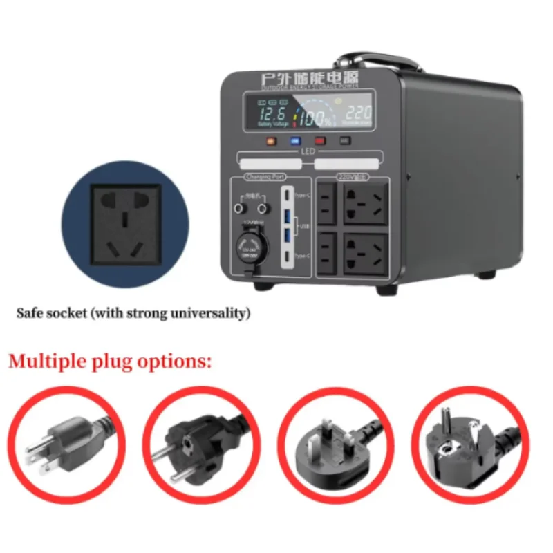 600W-2000W Portable Power Station Charging External Batteries 220V Energy Storage Supply Outdoor Camping Campervan RV