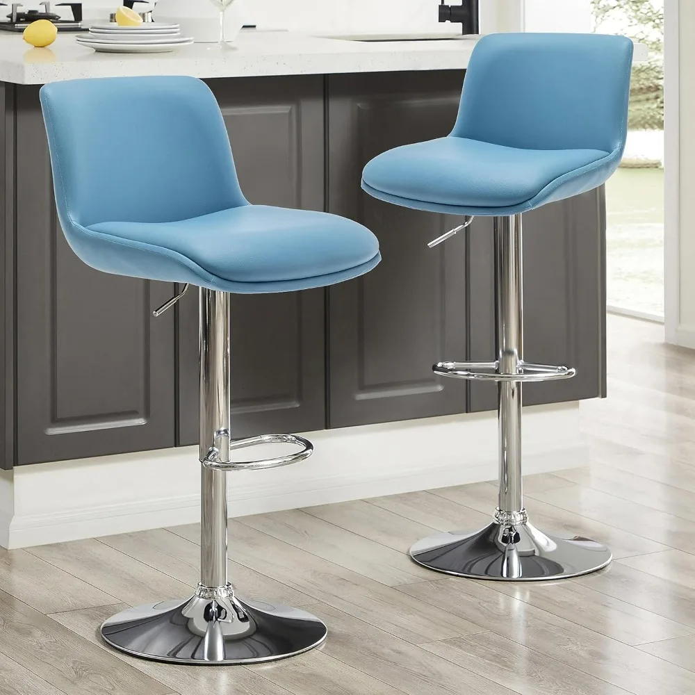 

Bar Stools,Modern Upholstered Swivel Stool with Back for Bar and Counter-Height, Adjustable Height 24" to 34",Set of 2,PU Blue