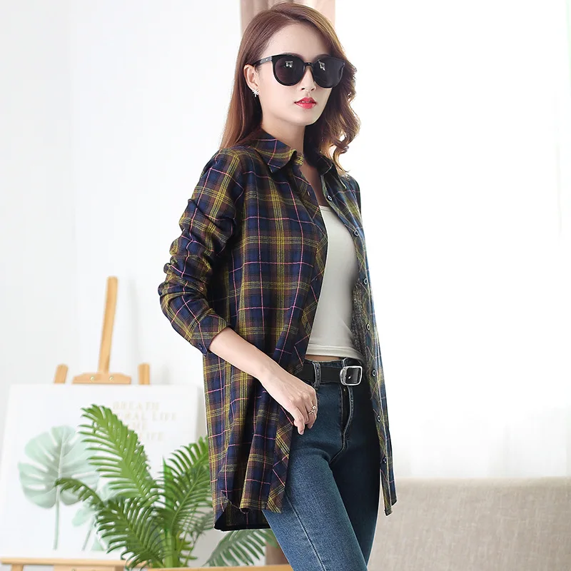 2023 Autumn New Arrival Ladies Long Tops Flannel Plaid Shirt Women Long Sleeve Casual Cotton Shirt Elegant Female Check Clothes