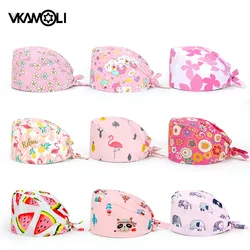 vkamoli Red series women Soft Hat Printing Nurse Sweat-absorbent Head Wrap Towel Surgical Anti-Dirty Pure Cotton Cap Scrub Cap