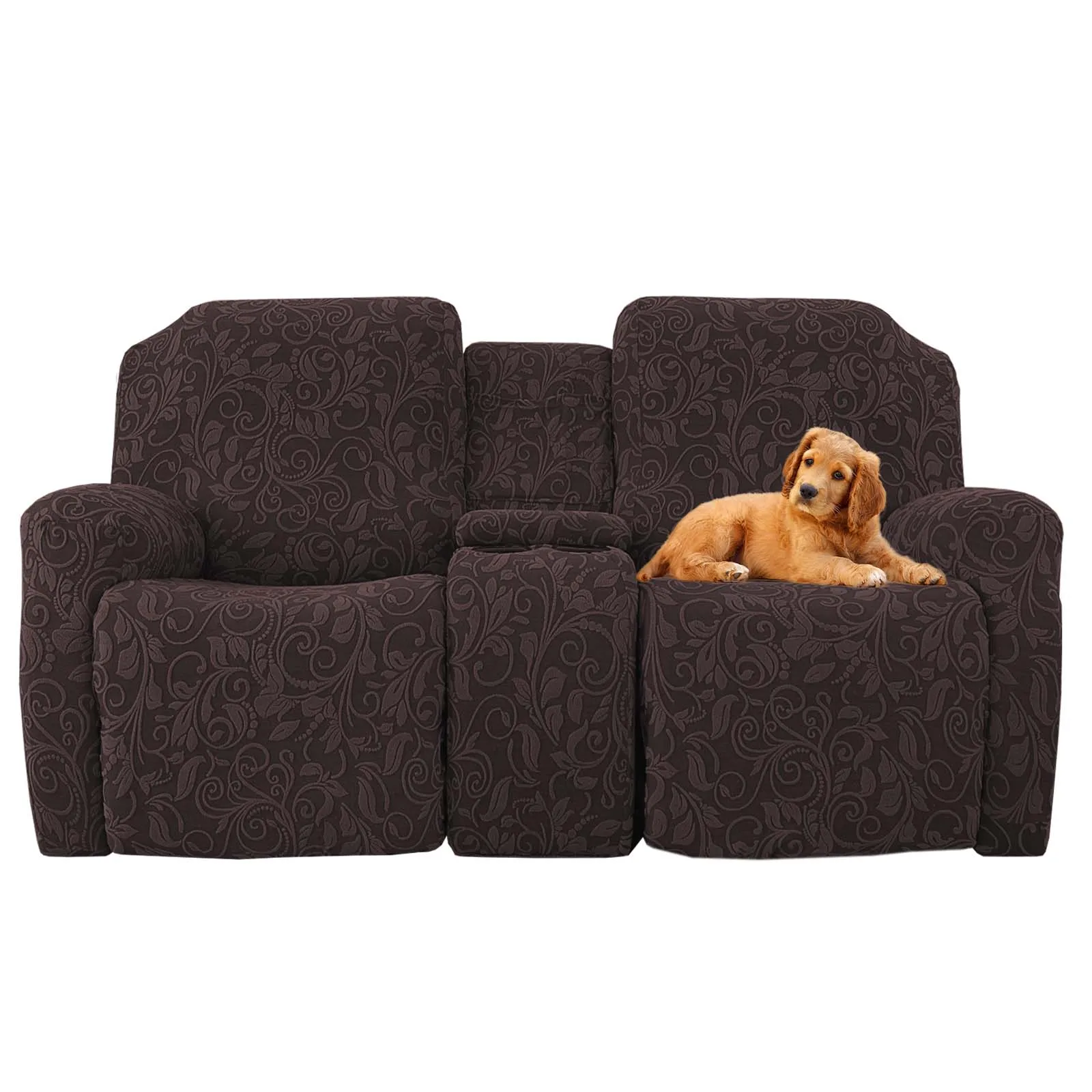 Recliner Loveseat Cover with Middle Console Sofa slipcover, Stretch Reclining Sofa Covers for 2 Seat Reclining Couch Jacquard