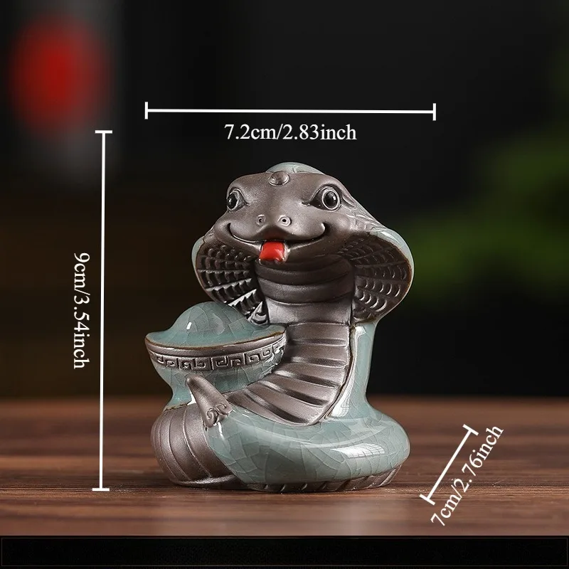 Serpent Zodiac Ceramic Sculpture Auspicious Tea Companion Desk Ornament Collection Handmade Snake Figurines DIY Desk Decoration