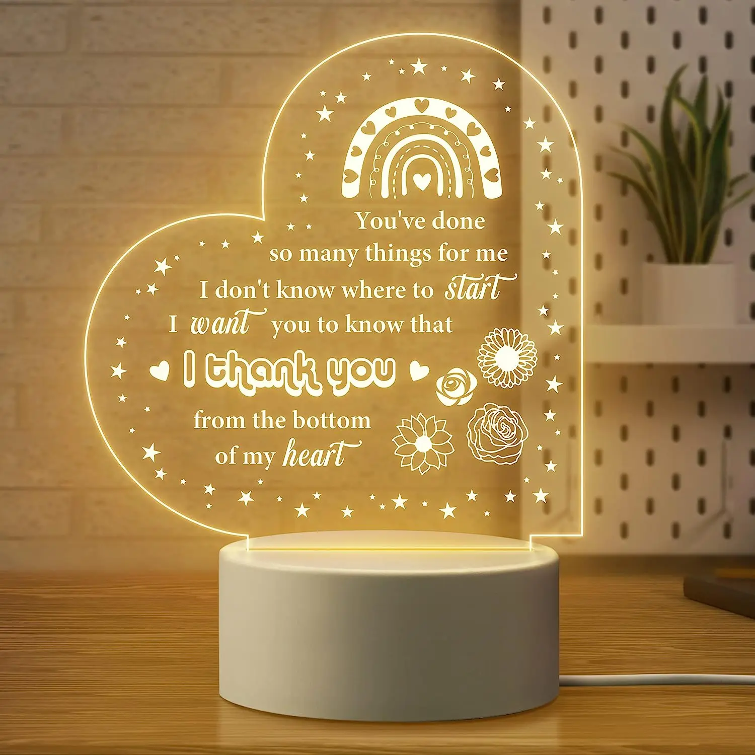 Soft Warm White LED  Lamp - Perfect Gift for Best Friends, Teacher,  3D Illusion Lamp with thank you Message-Ideal for Birthdays