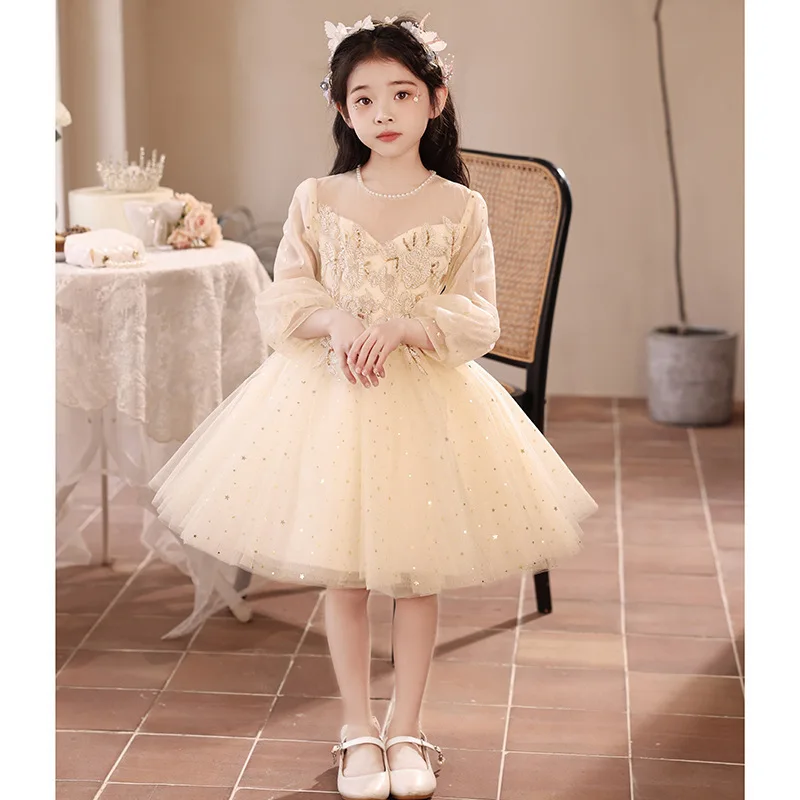 Champagne Princess for Girls, Little 's Formal , Flower Girl Wedding Dress, Luxurious and High-End Feel, Birthday