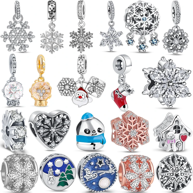 

Winter Series Snow Globe Snowman Snowflake Gingerbread Man House Charms 925 Silver Beads Fit Original Pandora Bracelet For Woman