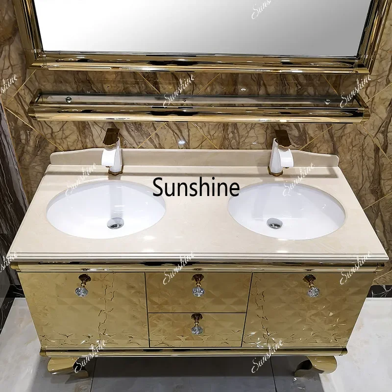 YHotel bathroom cabinet combination bathroom stainless steel washstand French floor gold