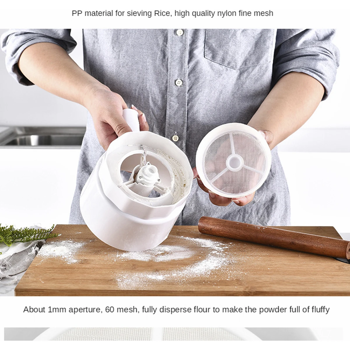 Electric Flour Shifter 1L Automatic Flour Strainer Handheld Cup Shape White Powder Sieve Battery Operated Fine for Baking