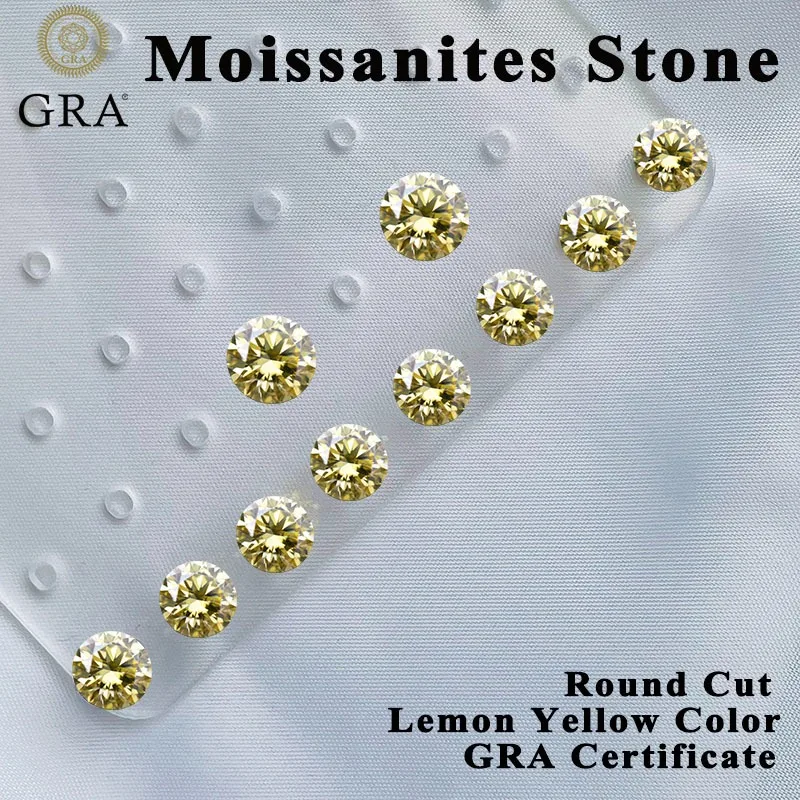 

Moissanites Stone Round Cut Lemon Yellow Color Eight Hearts and Eight Arrows Moissanite Diamonds Gemstones GRA Certificate