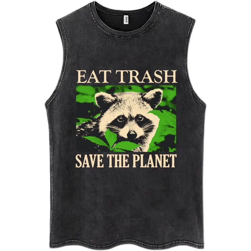 خمر المغسول أعلى خزان للرجال والنساء ، اليابان I Alone الحمام ، شخصية س الرقبة تي شيرت ، القطن عارضة ، المتضخم بلا أكمام الشارع الشهير