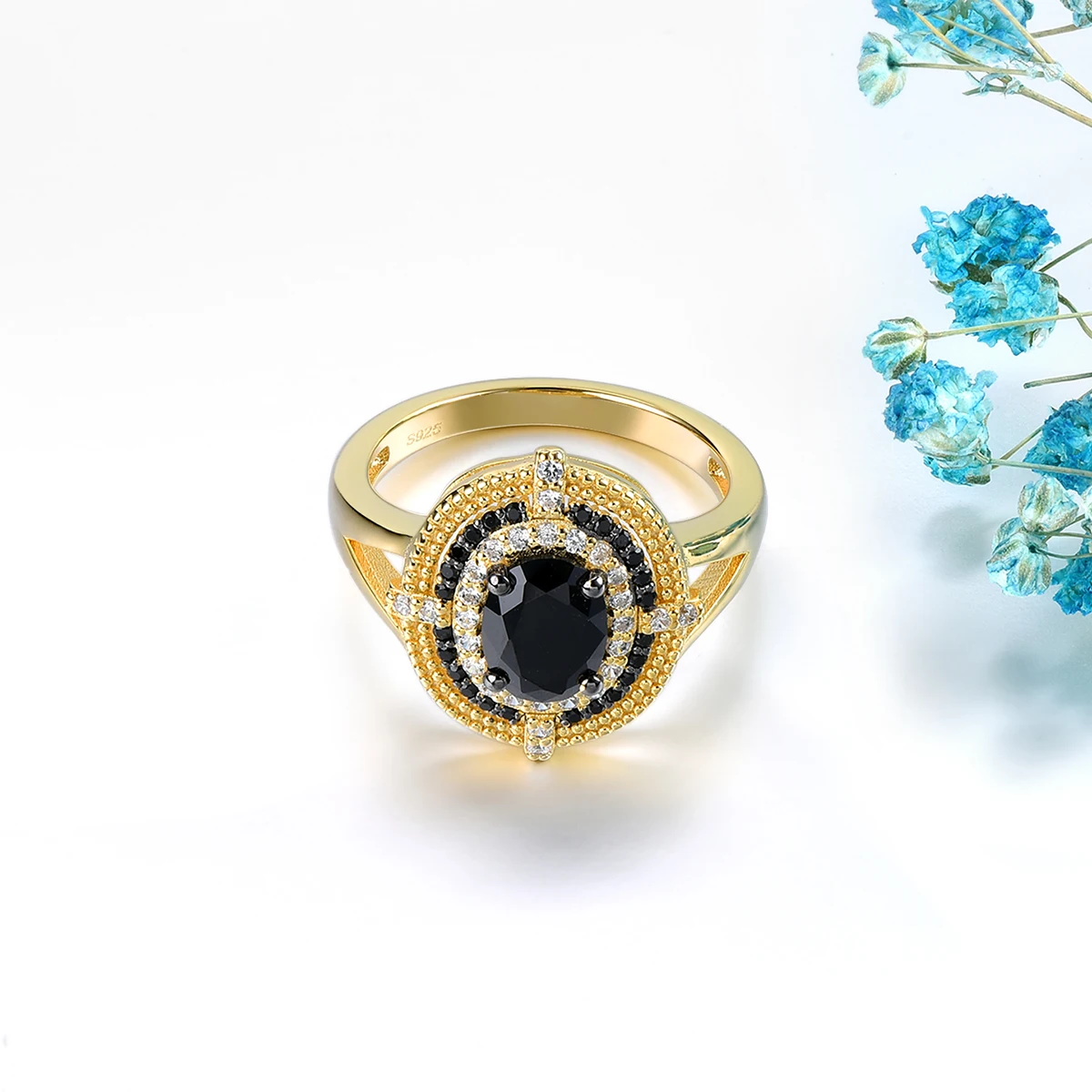 

Кольца из стерлингового серебра с натуральным черным шпинелем, покрытые желтым золотом, 1,6 карата, с натуральным драгоценным камнем, классические женские украшения, оригинальный дизайн