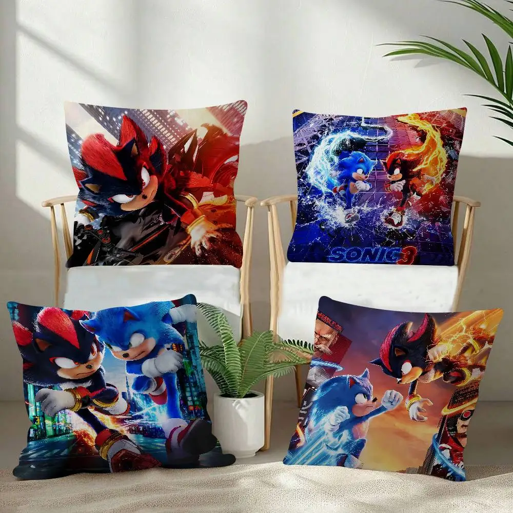 Movie S-Sonic The T-Hedgehog 3 45*45cm Cushion Cover Cushion Covers Natural Linen Breathable Sofa Bedroom Decor Pillowcase
