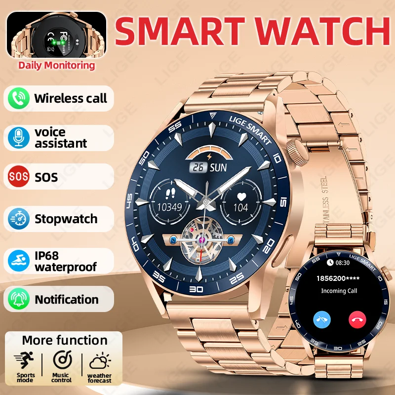 

LIGE 2026 Smart Watch Fitness Sports IP68 Waterproof Heart Rate Monitor Bluetooth Call Watch Voice Assistant Smartwatches Men's