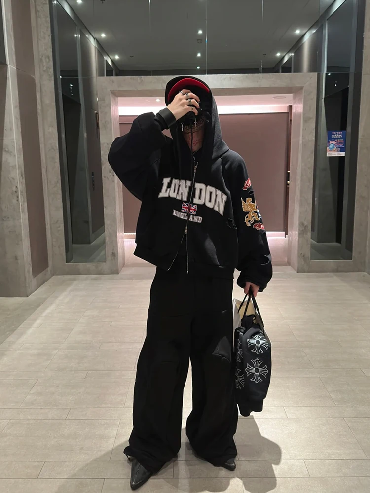 

Мужская толстовка Ailz Project Vibe с вышитой нашивкой-флагом, деконструированная, на молнии, свободного кроя, с длинными рукавами, повседневная куртка