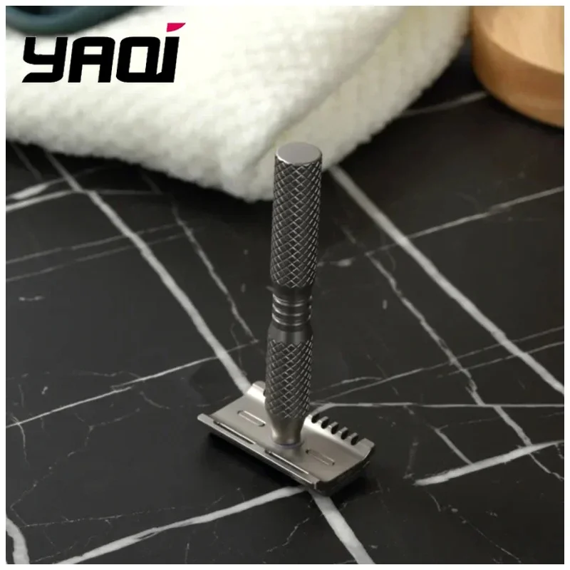 YAQI Ghost 90DC Cross Grain Pattern Titanium Light Weight Safety Razor 0.90mm Blade Gap Wet Shave Tools Best Gift for Men