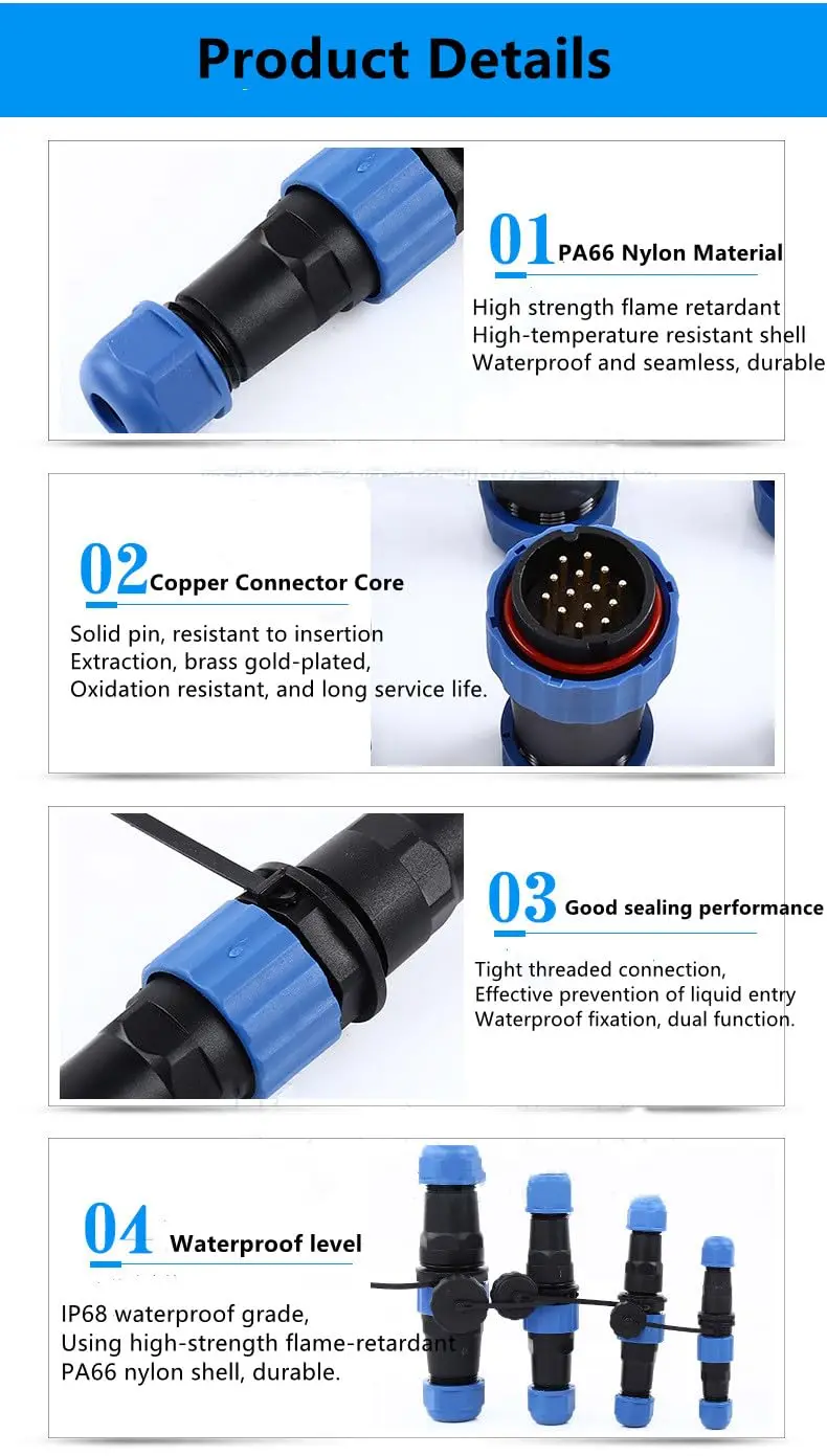  SP21 9 pin Waterproof Connetor In-line Female Plug & Male Socket Connector IP68