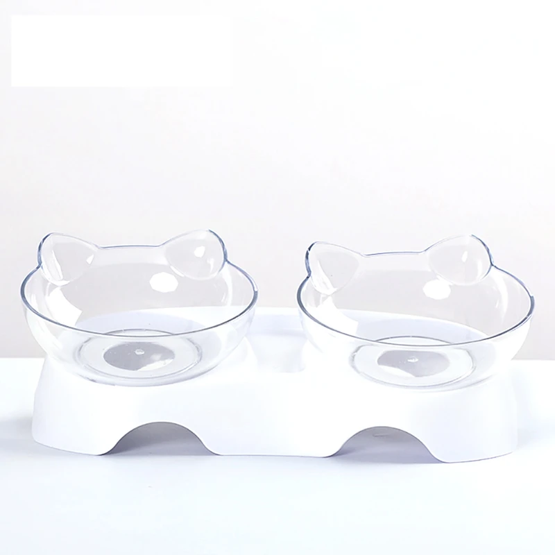 Double Cat Bowl with Raised Stand, 15 Degree Tilt, Pet Dog Protect, Cervical Vertebrae, Water Feeder Dispenser