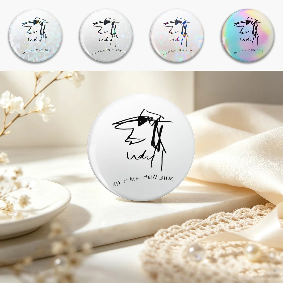 Ich Mache Mein Ding Pin Holographic Star Heart Pin Brooches Laminated Button Fashion Accessory