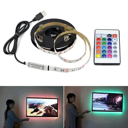 1M 2M 3M 5M LED listwa oświetleniowa z 24 kluczowymi lampkami pilot USB RGB 5050 wielokolorowa TV komputer DIY dekoracja do domu z podświetleniem