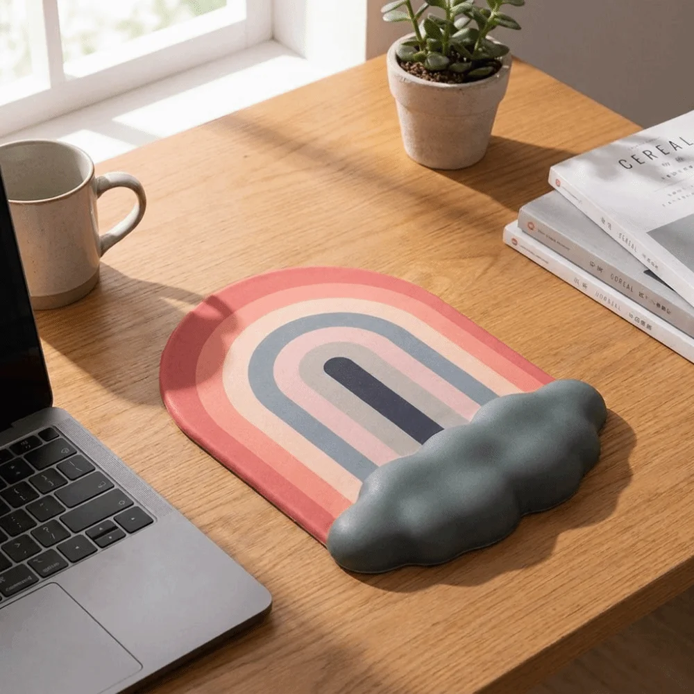 Wrist Protector Cute Cloud Rainbow Mouse Pad Silicone Ergonomic Keyboard Wrist Rest Non Slip Washable Mouse Mat Computer Setup