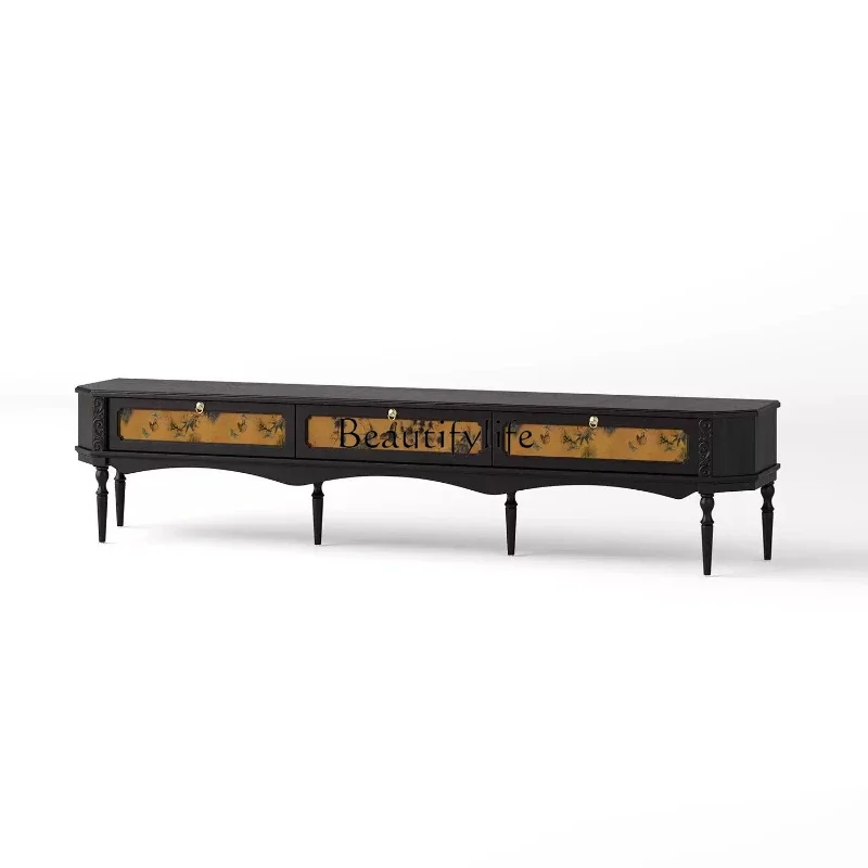 

LXFrench retro solid wood TV cabinet, black fragrant cloud yarn, living room TV locker, antique styleSSS