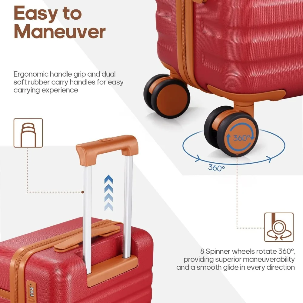 ชุดกระเป๋าเดินทาง UKEIN 3 ชิ้น, กระเป๋าเดินทางขึ้นเครื่องขนาด 20 นิ้ว พร้อมล้อหมุน, ชุดกระเป๋าเดินทางแบบแข็ง PC พร้อมกุญแจ TSA, กระเป๋าเดินทางขึ้นเครื่องที่ทนทาน