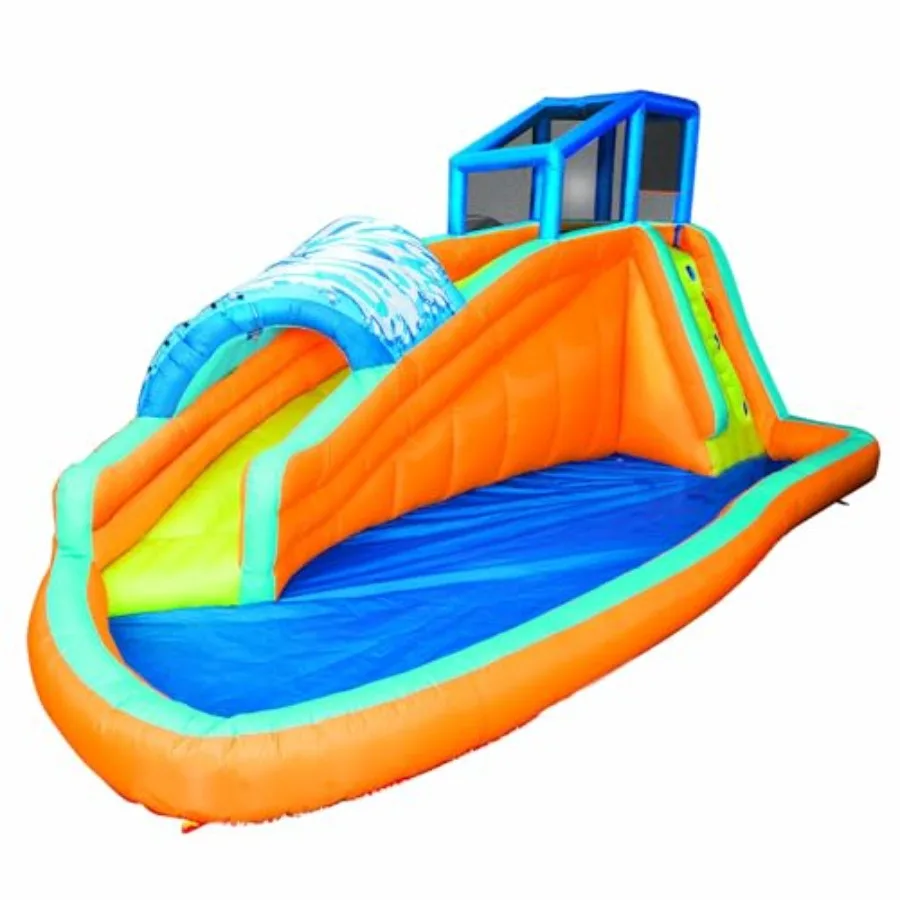 Outdoor aqua lagoon water slide for kids 5-12: inflatable splash park with climbing wall tunnel slide and splash pool durable P