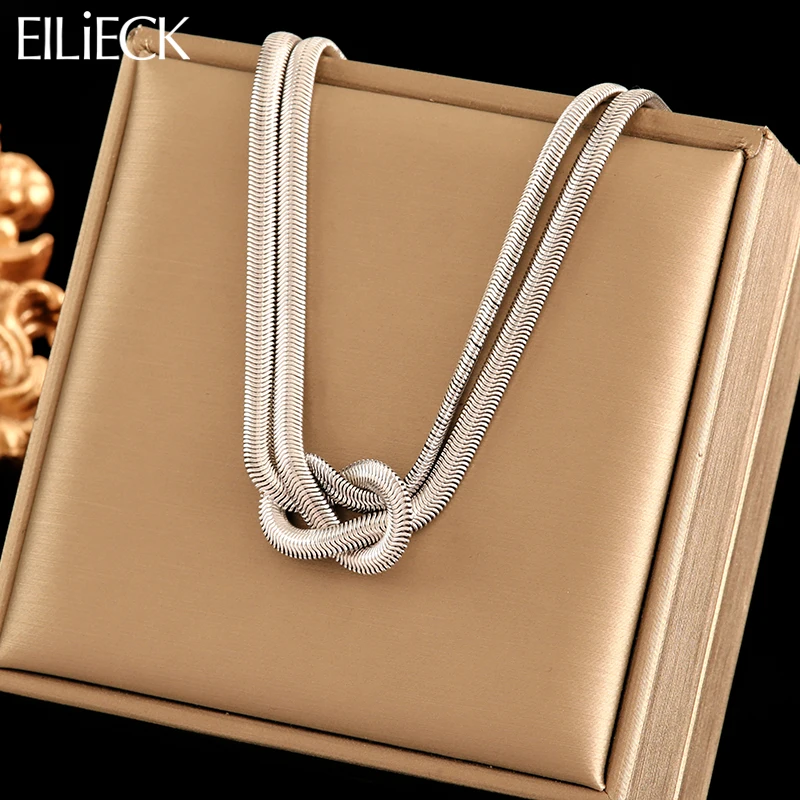 

EILIECK 316L Stainless Steel Creative Knotting Chokers Necklace For Women New Punk Waterproof Multilayer Neck Chain Jewelry Gift