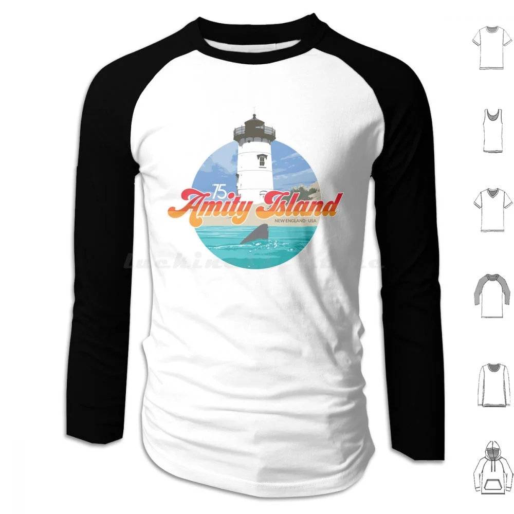 Amity Island ′75 Hoodie cotton Long Sleeve Jaws Shark Amity Island Movie Beach Lighthouse