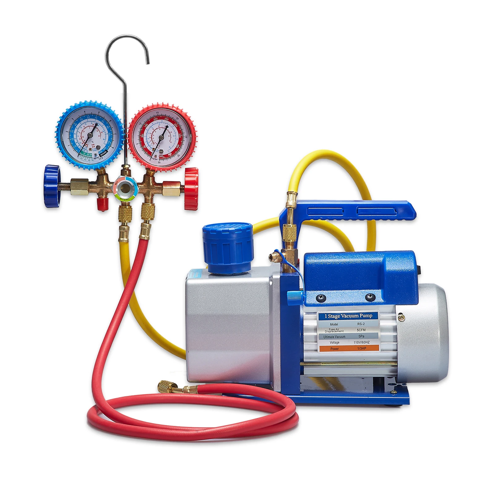 Single Stage Vacuum Pump With Pressure Manifold Gauge 185W