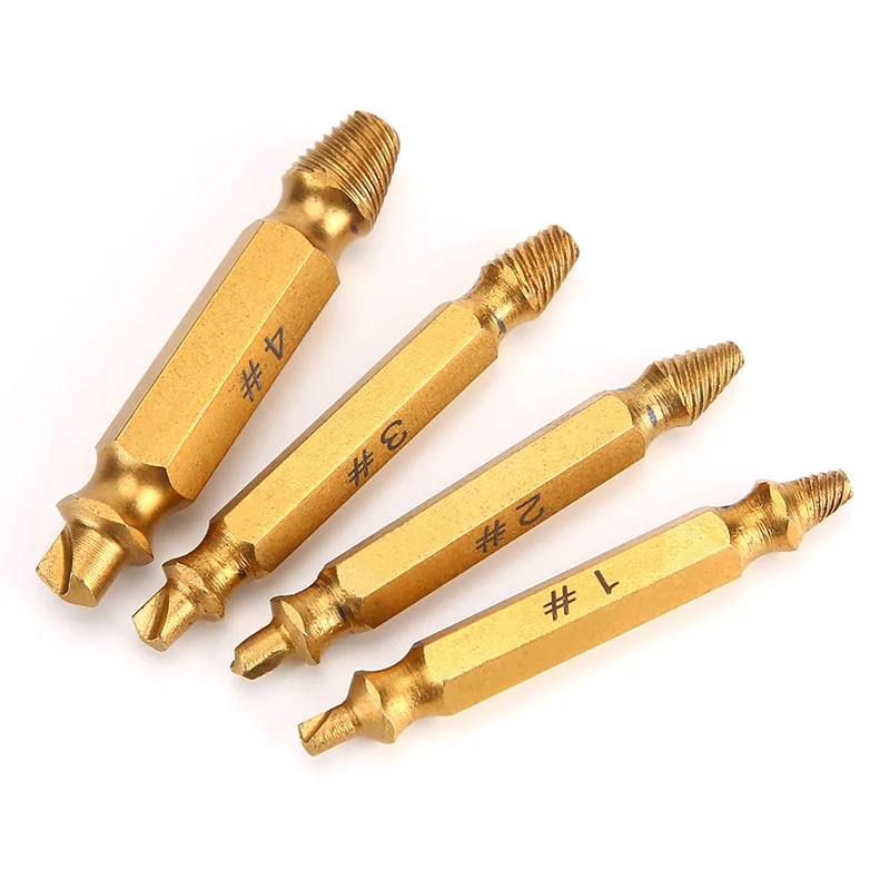 HUHAO 4PCS HSS Double Head Screw Extractor Set Damaged Bolt Remover Broken Screw Removal Tool Kit for Power Drill Accessories