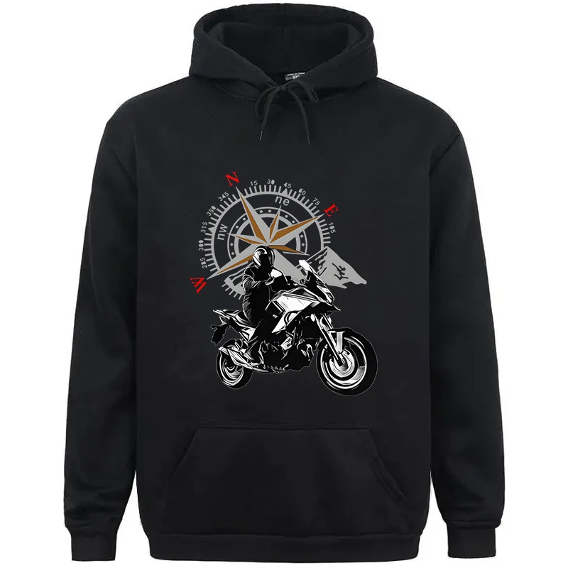 Funny Trip Brand Men Hoodies Mountain Motorcycle and Compass Graphic Sportwear Harajuku Fashion Loose Men Trend Motorcycle Hoody