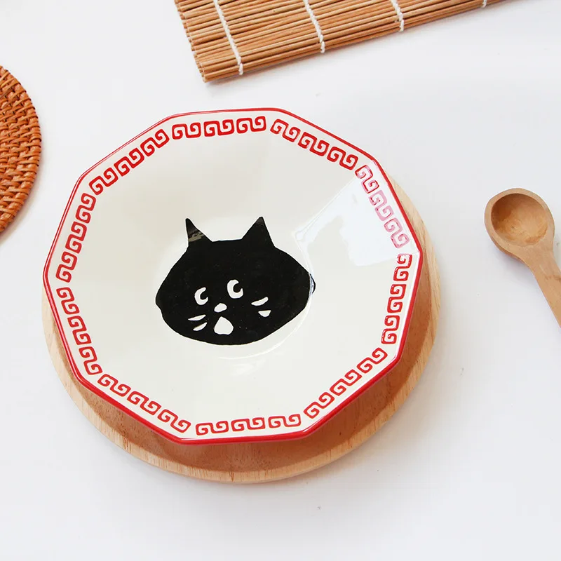 Japanese Cute Surprise Cat Tableware Underglaze Color Plate Cartoon Ceramic Bowl Household Rice Noodle Soup Bowl
