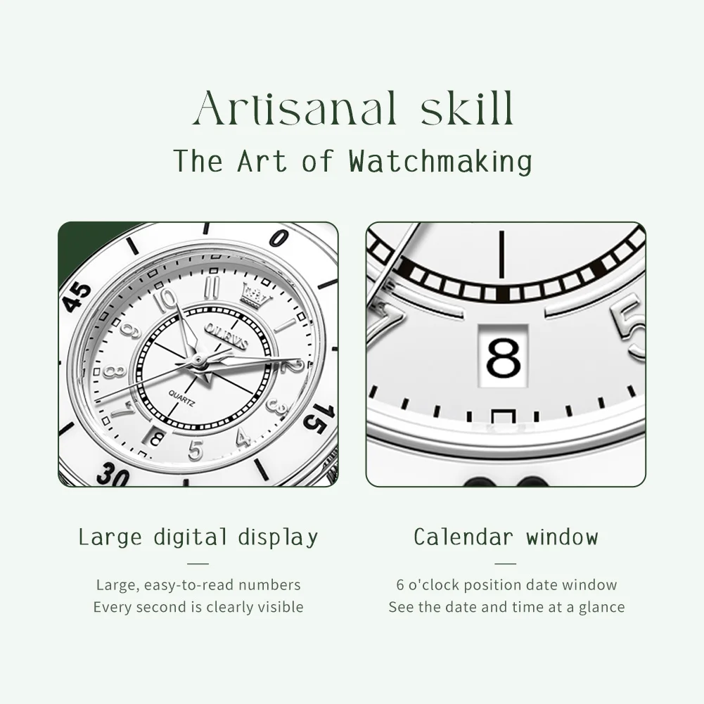 OLEVS Orologi da donna Nuovo orologio al quarzo in ceramica di moda per signora Impermeabile luminoso Data Top Brand Trend Elegante reloj